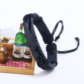 Miniatyrbillede 4 af 4: Ægte læder justerbar sort dobbelt hjerte armbånd gave til mænd Black one size