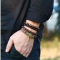 Miniatyrbillede 4 af 4: Sæt med 4 armbånd yin yang træperler læder metal Brown one size