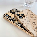 Miniatyrbillede 5 af 7: iPhone 12 Pro luksus glas case mønster guld barok fjer blomst Blue one size