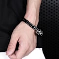 Pikkukuva 4 / 5: Käsintehty punottu rannekoru aitoa nahkaa suurella kallolla hopeaa Black one size