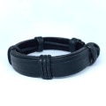 Miniatyrbillede 1 af 2: Håndlavet armbånd til mænd ægte læder 2 lag robust Black one size