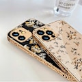 Miniatyrbillede 4 af 7: iPhone 12 Pro luksus glas case mønster guld barok fjer blomst White one size