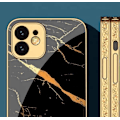 Miniatyrbillede 1 af 5: iPhone 12 Pro Max luksus glas etui guld marmor mønster sort hvid Black one size