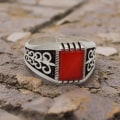 Miniatyrbilde 1 av 5: Sterling Sølv Ring Real Fire Opal Stone Persisk Heel Ring For Men Red one size