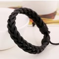 Miniatyrbild 1 av 3: Genuint läder justerbart svart armband för män - flätat Svart one size