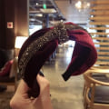 Miniatyrbilde 1 av 5: Håndlaget luksusdiadem i fløyel med bred krystallbåndsknute Red one size