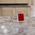 Pikkukuva 4 / 5: Sterling hopea sormus Real Fire Opal Stone persialainen kantapää sormus miehille Red one size