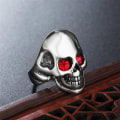 Miniatyrbilde 1 av 2: Ring with skeleton skull punk rock skull red eyes stones Silver one size