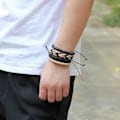 Miniatyrbild 2 av 3: Handgjorda läderarmband set á 4 stk för män hipster Brun one size