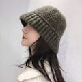 Miniatyrbillede 3 af 4: Varm fiskehue uld plysstrikkede hue hatt linjer Beige one size