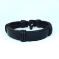 Miniatyrbillede 2 af 2: Håndlavet armbånd til mænd ægte læder 2 lag robust Black one size