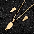 Miniatyrbillede 1 af 3: Trendy sæt øreringe halskæde englevinge 14k forgyldt guld Gold one size