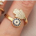 Pikkukuva 3 / 3: Kaunis sormus nazar & hamsa käsillä, säädettävä evil eye kulta Gold