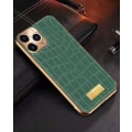 Miniatyrbillede 1 af 7: iPhone 12 Pro taske ægte læder krokodille mønster guldbelagt høj luksus Green one size