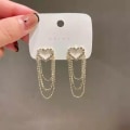 Miniatyrbillede 3 af 3: Hule øreringe med hjerter og kæder til nytårsfest Gold one size