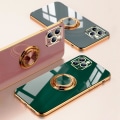 Miniatyrbilde 2 av 9: Luksuriøst stilig deksel ‘iPhone 13 Pro Max’ med ringstativfunksjon Gold Pink Pink