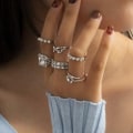 Miniatyrbillede 2 af 3: Elegant sæt med 6 ringe i sølv dråbeformet forsølvet Silver one size