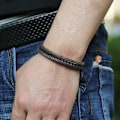 Miniatyrbild 2 av 2: Genuint läder justerbart brunt armband för män Brun one size