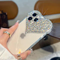 Pikkukuva 5 / 9: Ylellinen matkapuhelinkotelo iPhone 14 Pro Max Bling Bling Crystal Diamond Heart läpinäkyvä Silver