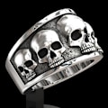 Miniatyrbillede 3 af 3: Stor ring med kraniet skelet sort hvid rock punk Silver one size