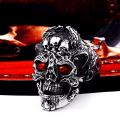 Miniatyrbilde 3 av 3: Big ring skull skeleton with red eyes rock punk Silver one size
