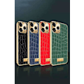 Miniatyrbild 1 av 7: iPhone 12 Pro Max Skal äkta läder krokodilmönster guldpläterad hög lyx Red one size