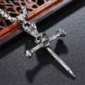Miniatyrbillede 2 af 3: Kranium som bid krucifiks punk kors i rustfrit stål gotisk Silver one size