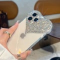 Miniatyrbillede 5 af 6: Luksus Mobiltelefon Case iPhone 14 Pro Bling Bling Crystal Diamond Heart Transparent Silver