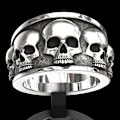 Miniatyrbillede 1 af 3: Stor ring med kraniet skelet sort hvid rock punk Silver one size