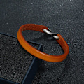 Miniatyrbillede 4 af 6: Håndlavet minimalistisk armbånd i ægte læder i autentisk stil Orange one size