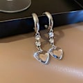 Miniatyrbilde 1 av 4: Søte øredobber med hjerte og rhinestone dinglende lange zirconia Silver one size