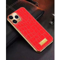 Miniatyrbild 4 av 7: iPhone 12 Pro Max Skal äkta läder krokodilmönster guldpläterad hög lyx Green one size