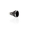 Miniatyrbild 4 av 6: Sterling silver ring svart rund sten orientaliskt mönster klackring för män Svart one size