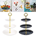 Miniatyrbillede 2 af 8: 3 Etagers Kage Stand Frugttallerken Bakke Display Fødselsdagsfest Dessert Bryllup Black