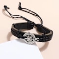 Miniatyrbild 4 av 6: Handgjort armband i autentisk läder brun kompass män metall Brun one size