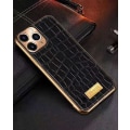 Miniatyrbilde 3 av 7: iPhone 12 Pro Case genuine leather crocodile pattern gold plated high luxury Green one size