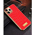 Miniatyrbild 2 av 7: iPhone 12 Pro Max Skal äkta läder krokodilmönster guldpläterad hög lyx Red one size