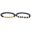 Pikkukuva 2 / 3: Kaksoisrannekoru, kivi ja kulta / hopea pallot ja kultaristi unisex Gold one size