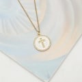Miniatyrbilde 1 av 3: White circle necklace with cross in rhinestones and enamel Gold one size