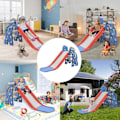 Miniatyrbild 4 av 4: LZQ 3 i 1 multifunktionell rutschkana för barn inomhus inomhuslekplats med basketbåge, klätterstege