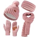 Höst/Vinter Stickad Mössa, Halsduk och Handskar Set Vinter och Utomhusaktivitet Värme - Rosa Pink