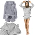 Pyjamasset dam bomull grå strl M långärmad tröja + shorts