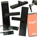 Elektronisk dørlås sort med fingeraftryk kode RFID nøgle app Tuya