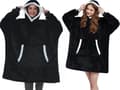 Miniatyrbillede 3 af 11: Fleecetrøje med hætte teddyfor sort one size oversize XXL