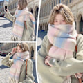 Miniatyrbild 3 av 11: Koreansk Stil Randig Rutig Halsduk Klassisk Fransad Tofsar Halsduk Höst Mjuk Lång Fuskpäls Vinter R3P3 Pink One size