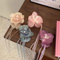 Miniatyrbild 11 av 11: Koreansk version av Phalaenopsis orkidé tofs streamer för kvinnor med hög hästsvans accessoar O1 red one-size