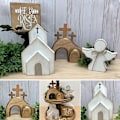 Miniatyrbild 3 av 11: 4 ST Påsk Tom Grav Dekor Trä Nativity Scene Set Uppståndelse`-