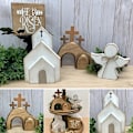 Miniatyrbild 10 av 11: 4 ST Påsk Tom Grav Dekor Trä Nativity Scene Set Uppståndelse`-