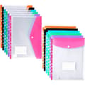 A4 Plastic Pockets with Holes, 12-Pack Expandable Poly Pockets A4, Plastic Pockets for Document Archiving, Waterproof, Office Supplies for School