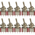 Miniatyrbild 1 av 5: 10 st Mini Vippströmbrytare, AC 125V 6A / 250V 2A 3-Pin SPDT ON-OFF-ON 3-Pin 3-Positions SPDT Självlåsande Vippströmbrytare för Bildelar Röd, av DEBUNS